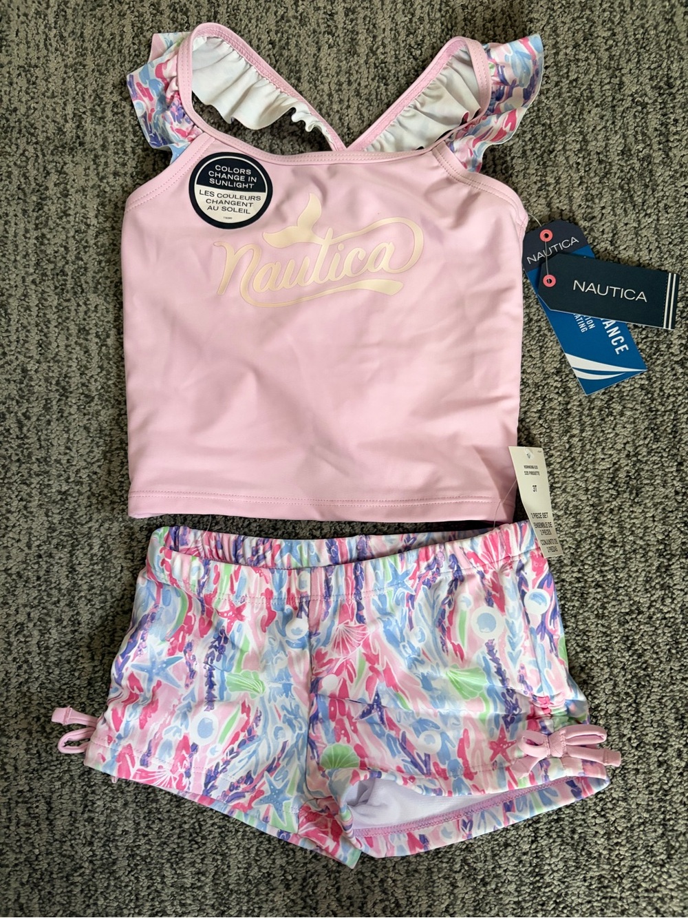 Nautica Pink Ruffle-Strap Tankini with Pastel Shell-Print Shorts